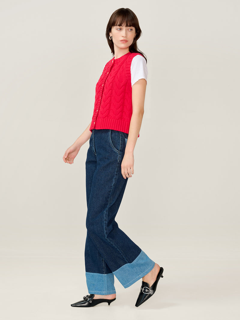 Matilda Cable Knitted Vest in Red