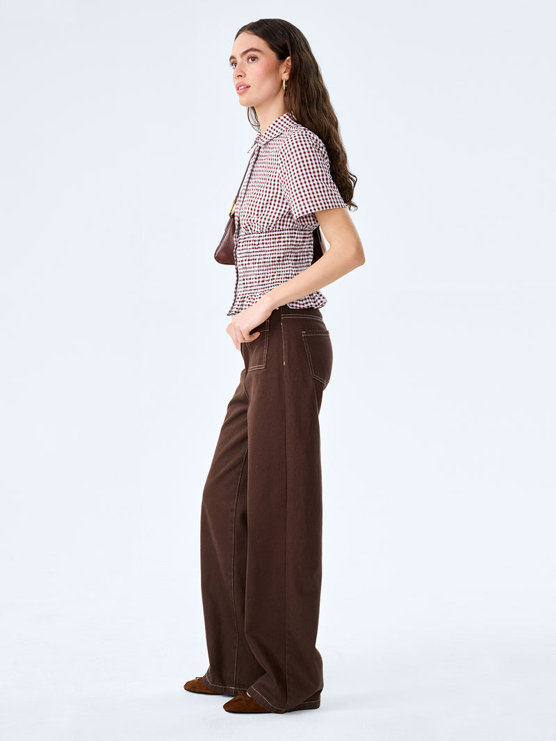 Merida Blouse in Chocolate/Cream Gingham