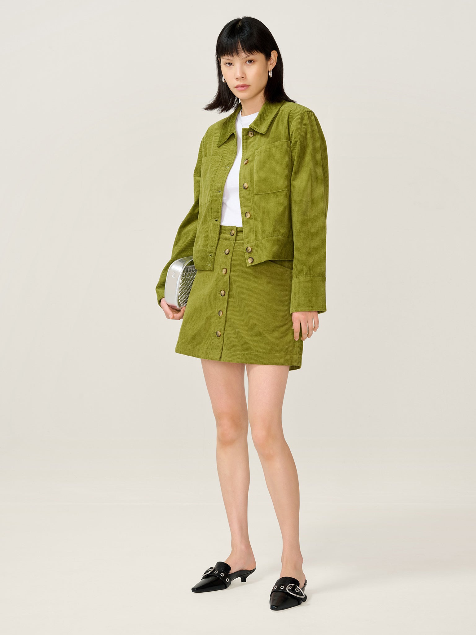 Millie Cord Jacket in Moss Green
