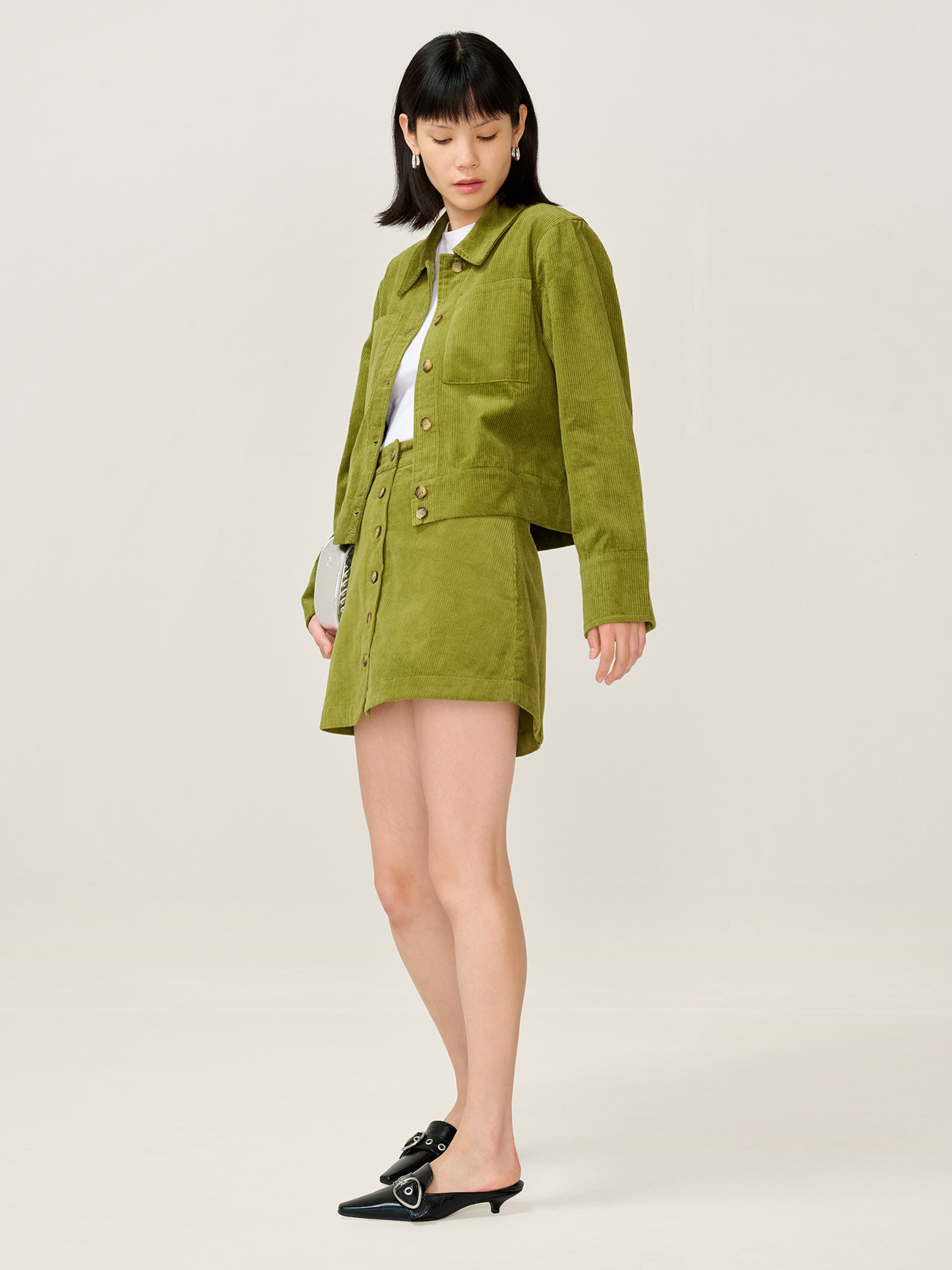 Moira Cord Skirt in Moss Green