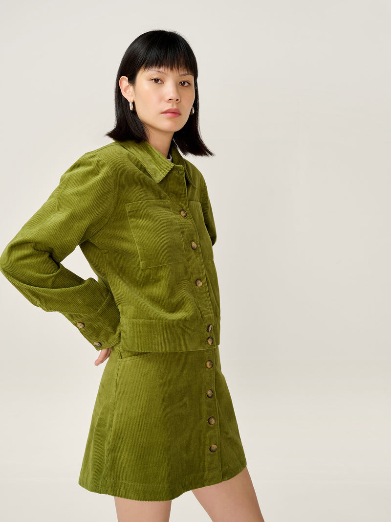 Millie Cord Jacket in Moss Green