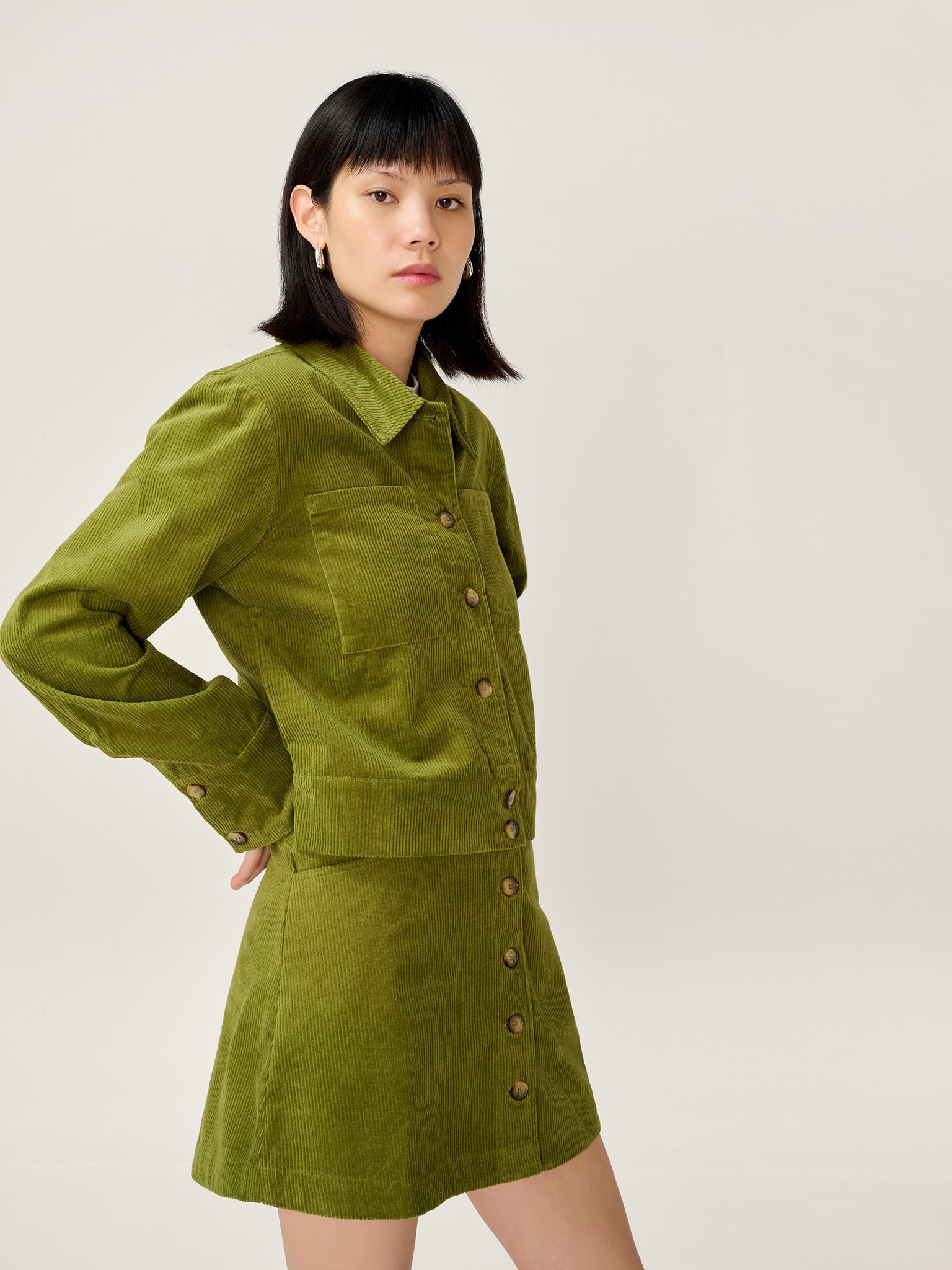 Millie Cord Jacket in Moss Green