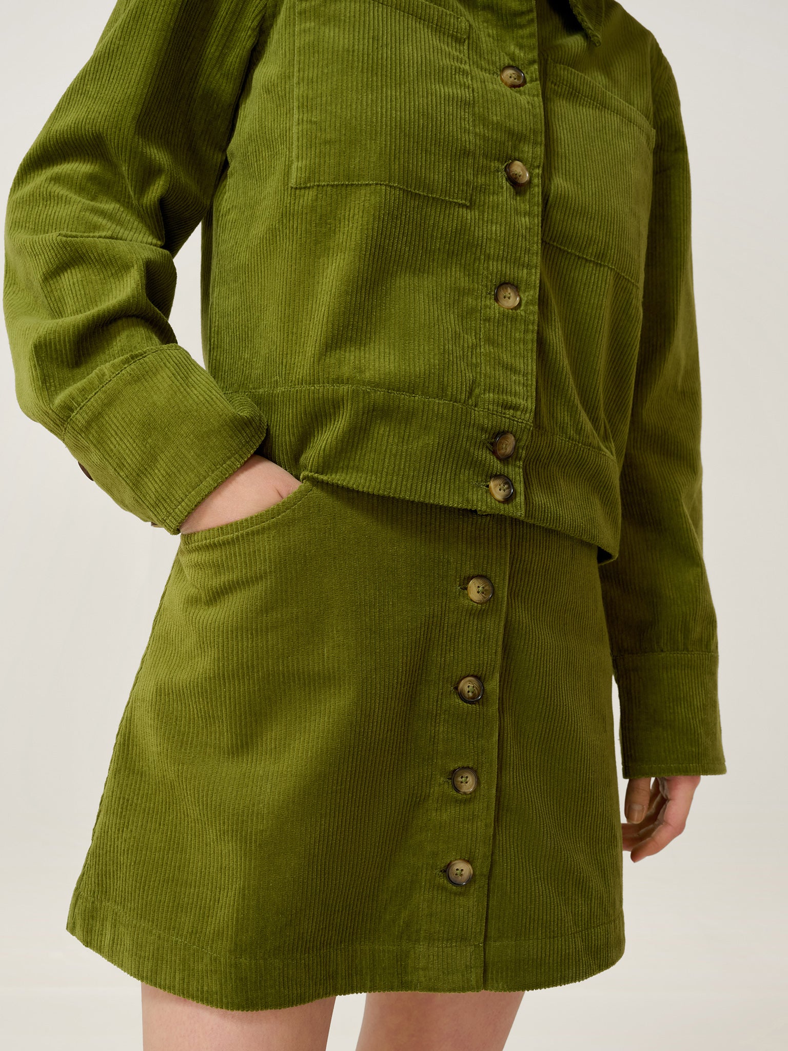 Moira Cord Skirt in Moss Green