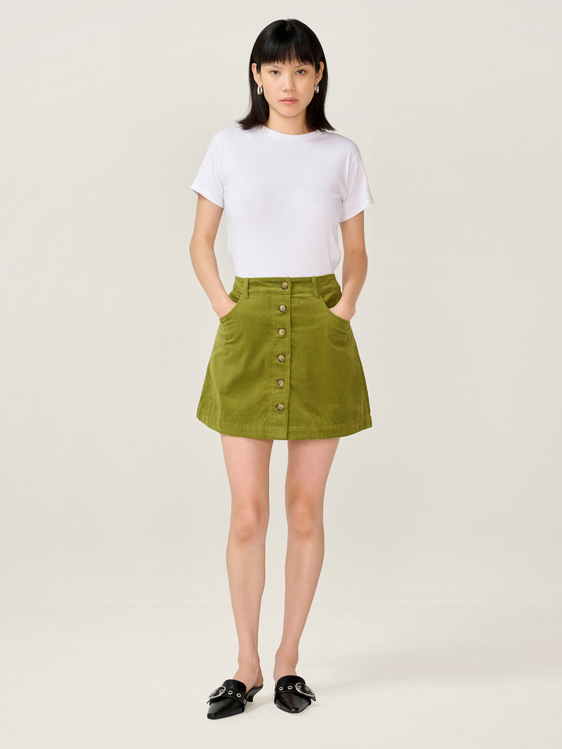 Moira Cord Skirt in Moss Green
