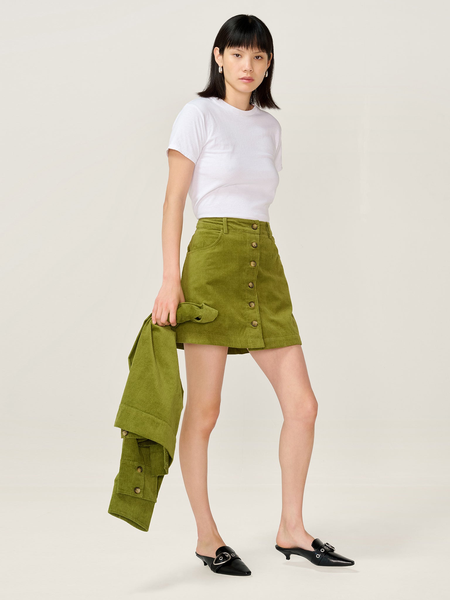 Moira Cord Skirt in Moss Green – OMNES