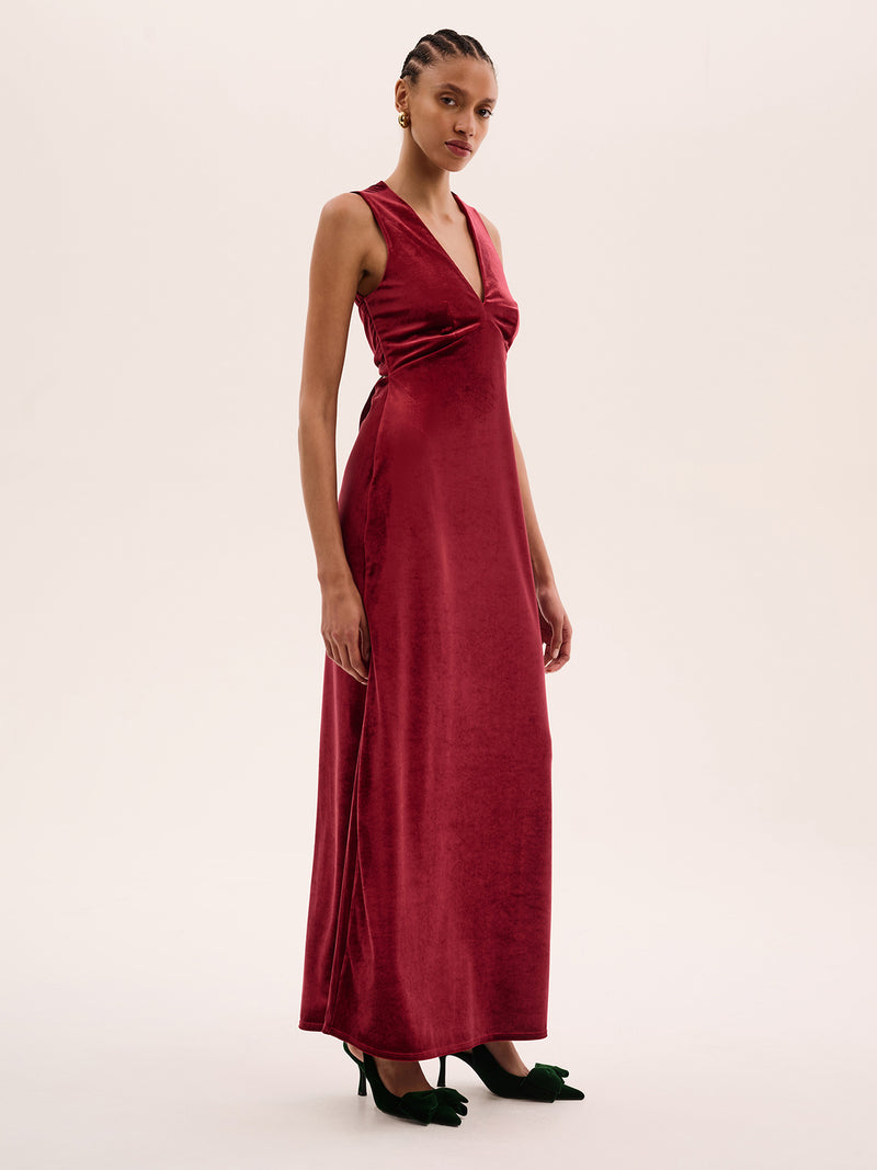 Nova Velvet Dress in Red