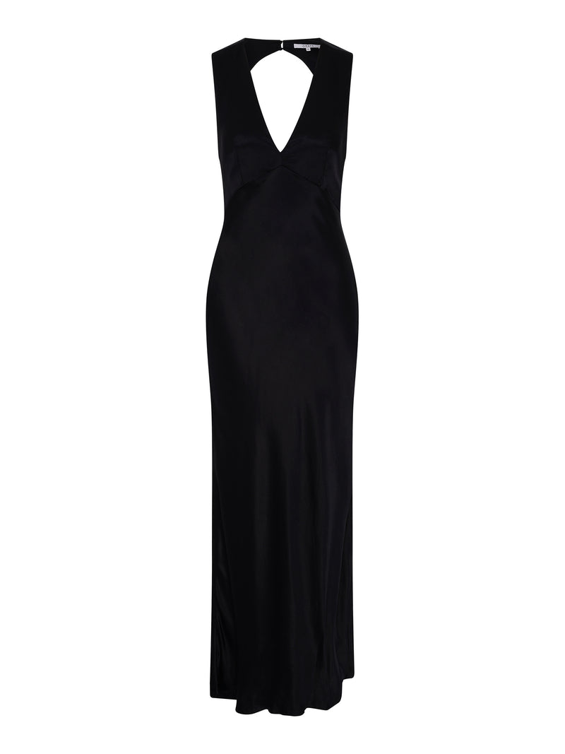 black v neck maxi dress with tie back