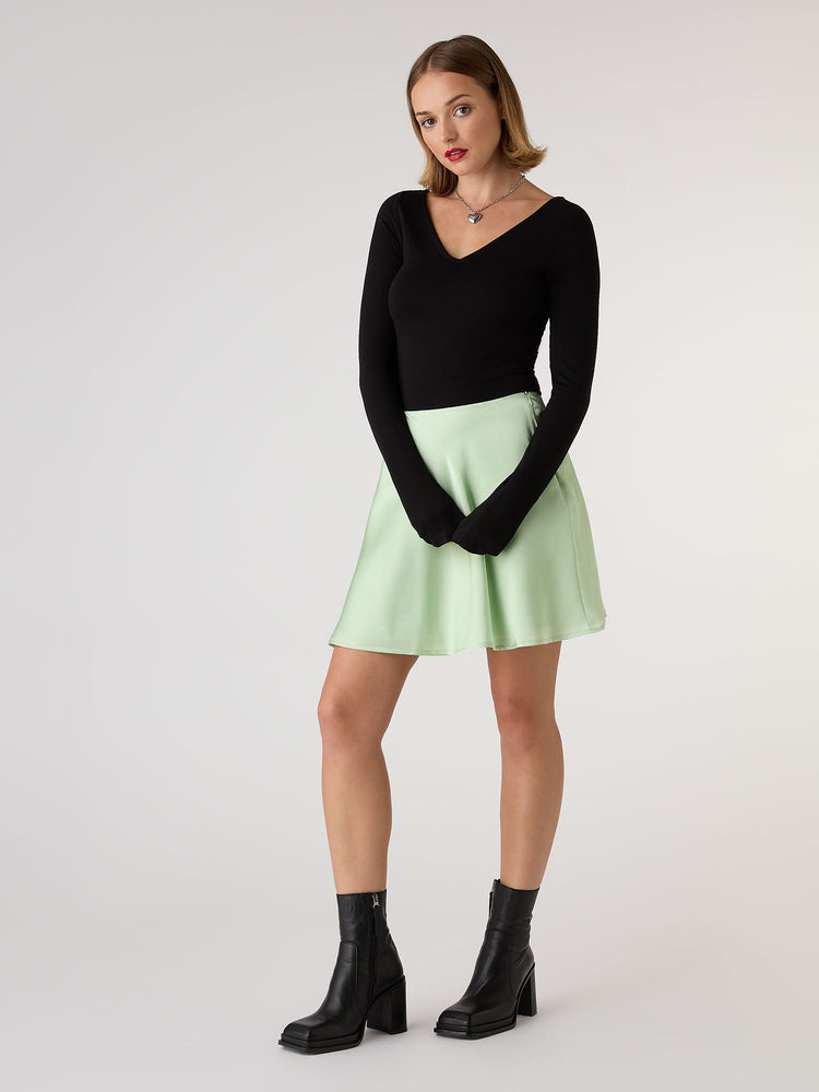 Jeanne Mini Satin Skirt in Green