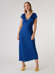 Woolf Sleeved Slip Dress in Midnight Blue