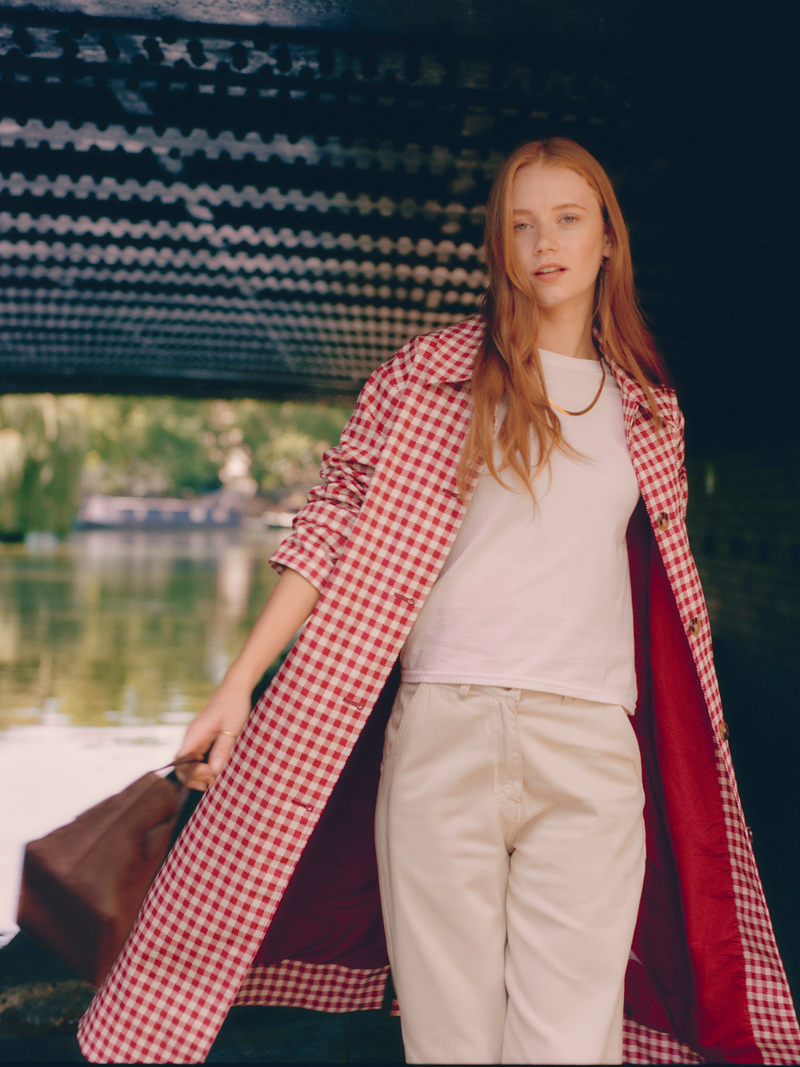 Charleston Checked Trench in Merlot and Cream