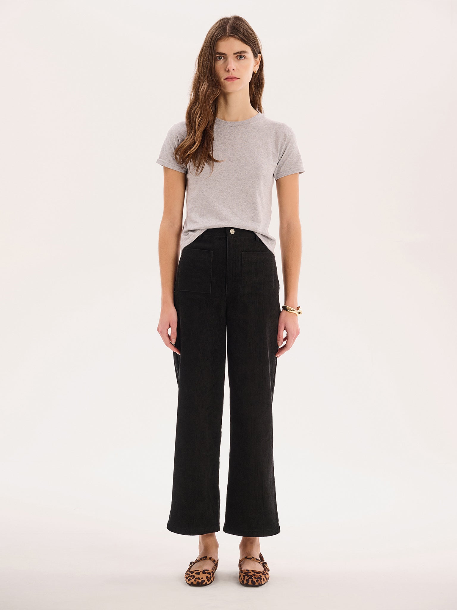 Orielle Cropped Cord Trouser in Black | OMNES | Trousers
