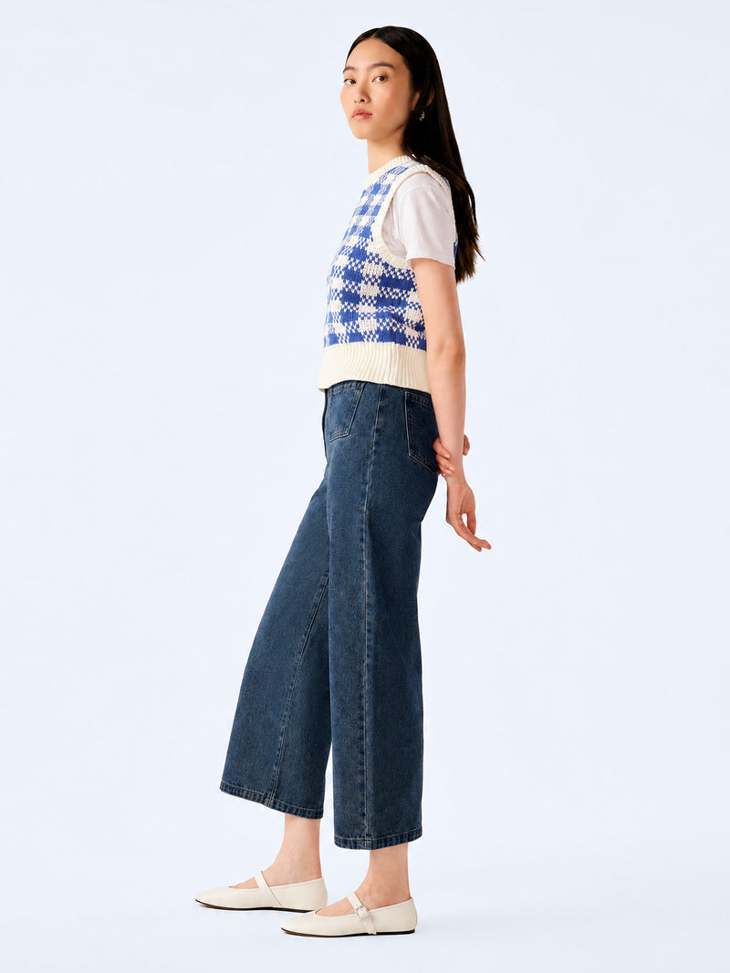 Bob Checked Vest in Blue and Cream