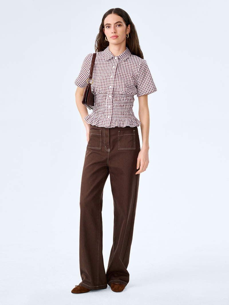 Merida Blouse in Chocolate/Cream Gingham