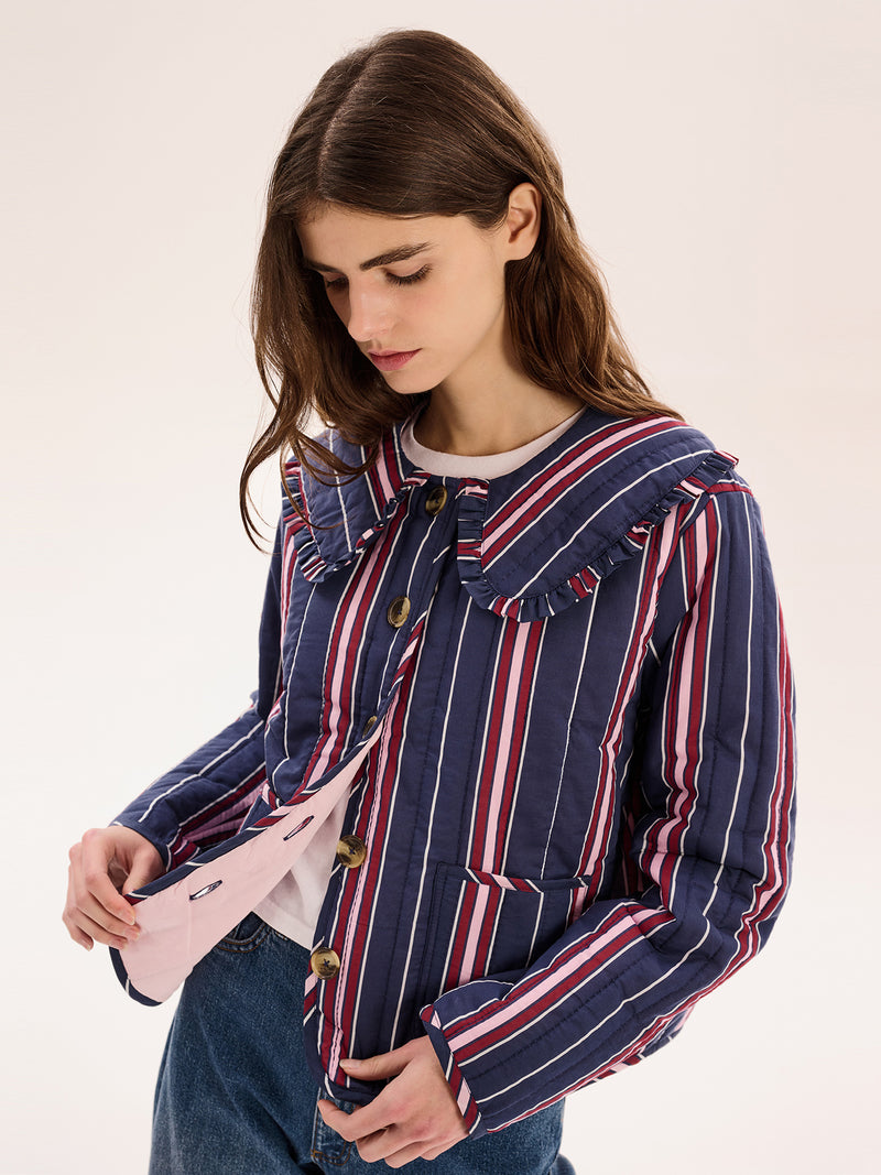 Peggy Quilted Jacket in Navy Stripe