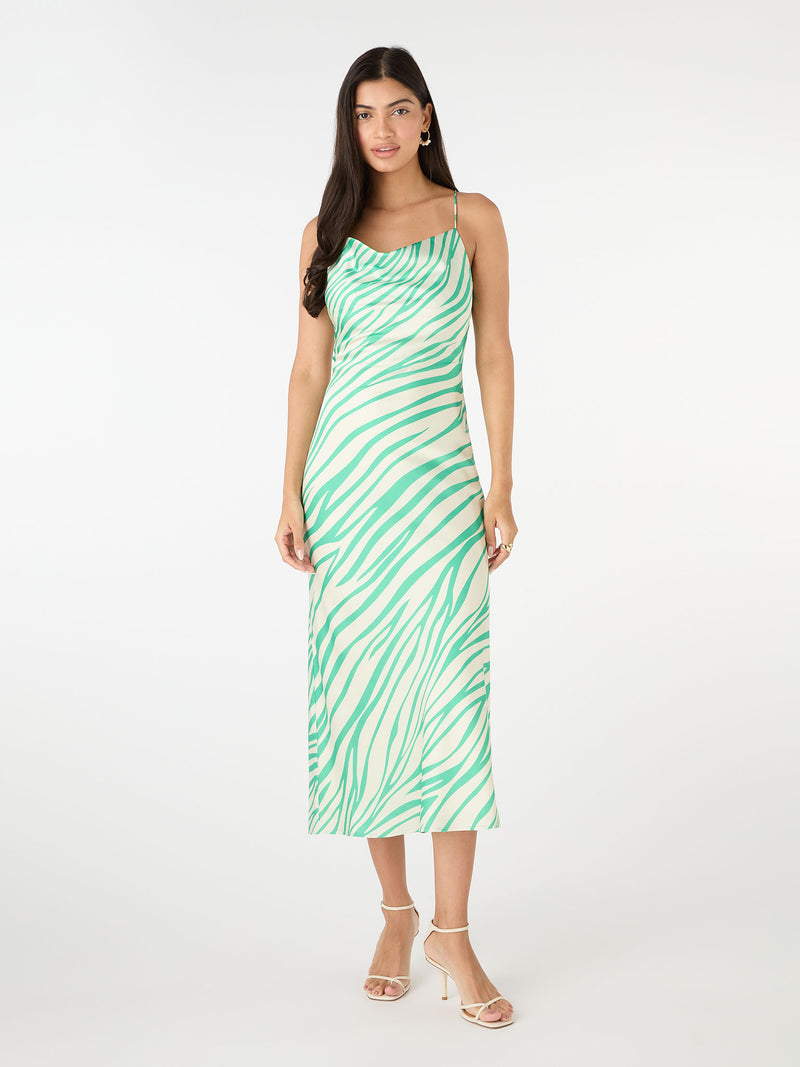 Riviera Midi Dress in Green & White Zebra