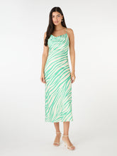 Load image into Gallery viewer, Riviera Midi Dress in Green &amp; White Zebra