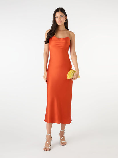 Riviera Midi Dress in Brick Orange