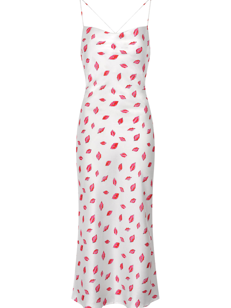 Riviera Midi Dress in White Lips Print