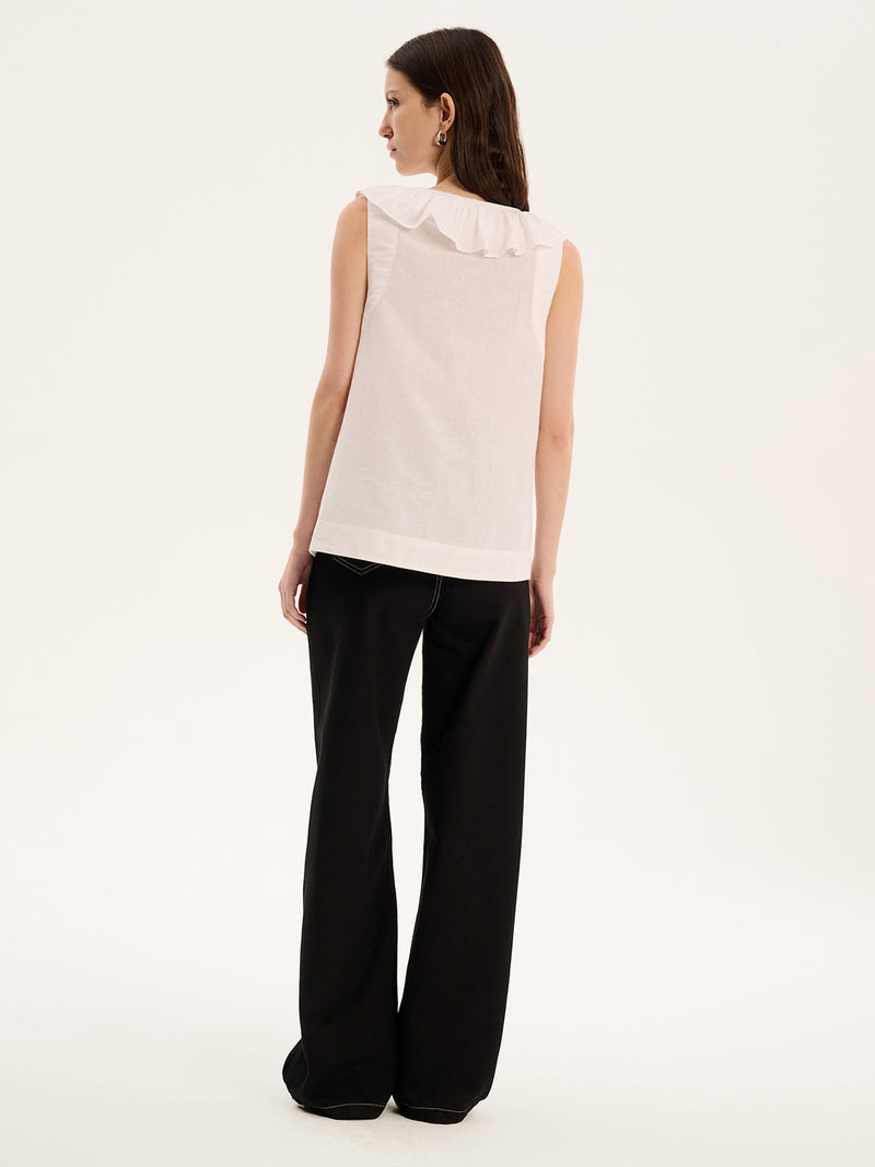 Rachael Frill Collar Sleeveless Blouse in White