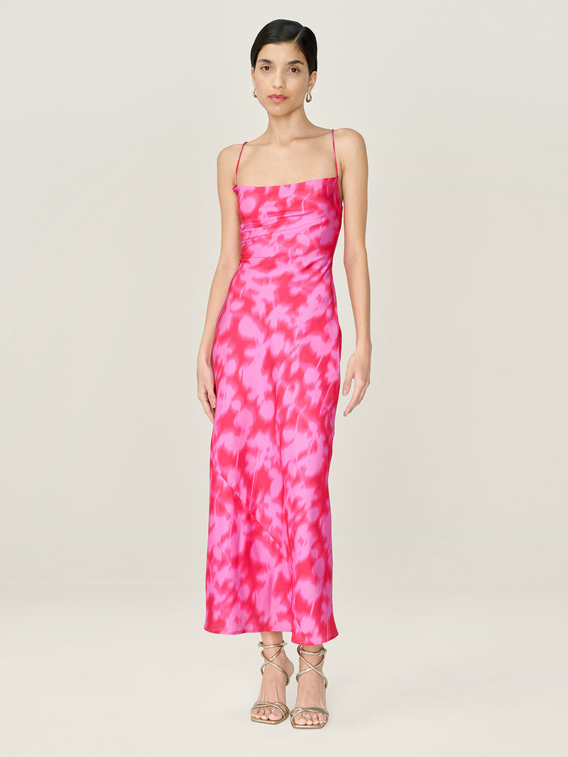 Riviera Dress in Blurred Floral Magenta