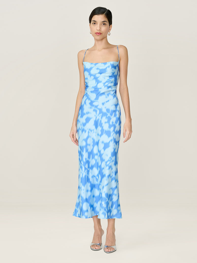 Riviera Dress in Blue Blurred Floral