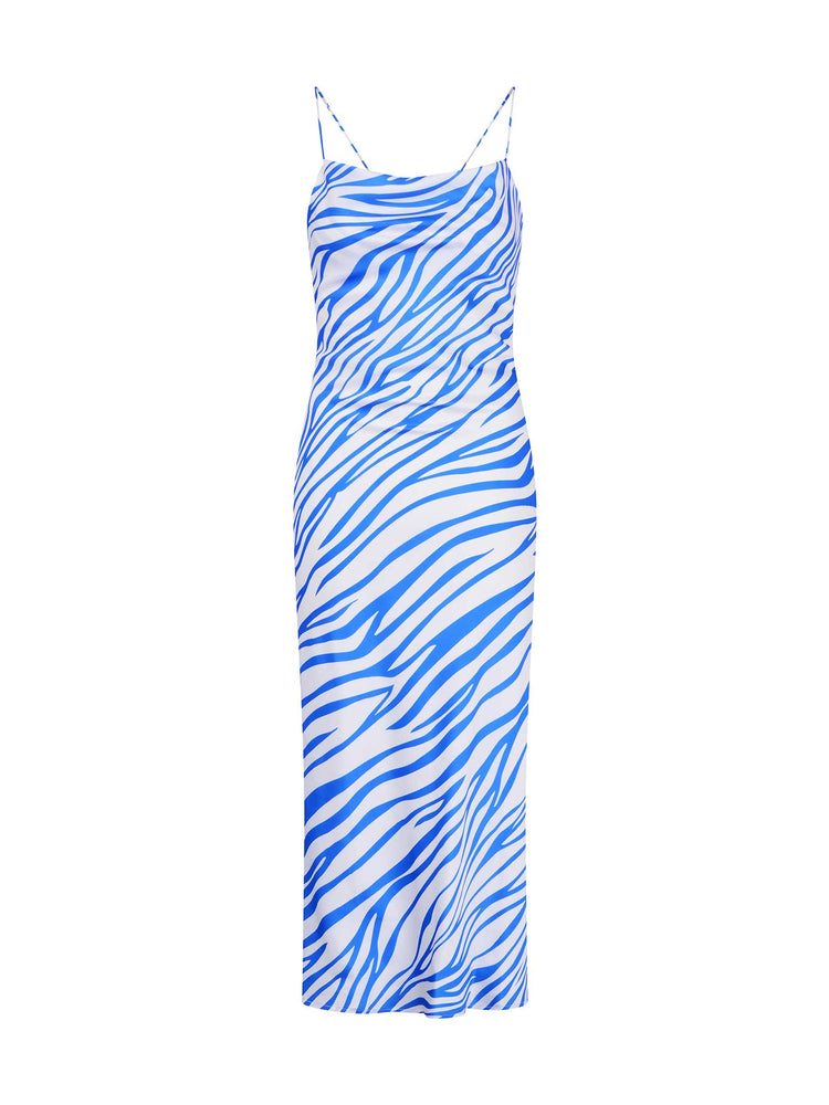 Riviera Midi Dress in Blue & White Zebra