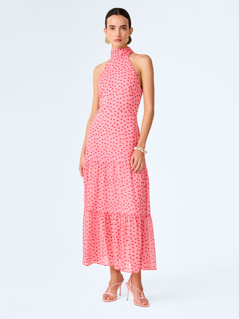 Romeo Dress in Pink and Red Mini Polka Dot