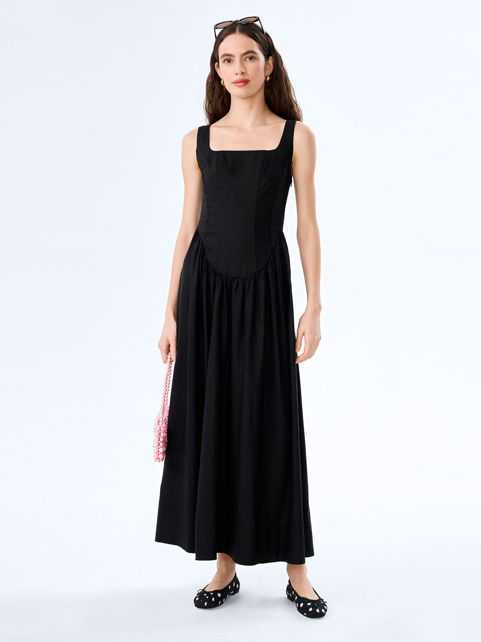 Omnes Womens Black Suri Square-Neck Linen-Blend Maxi Dress 18