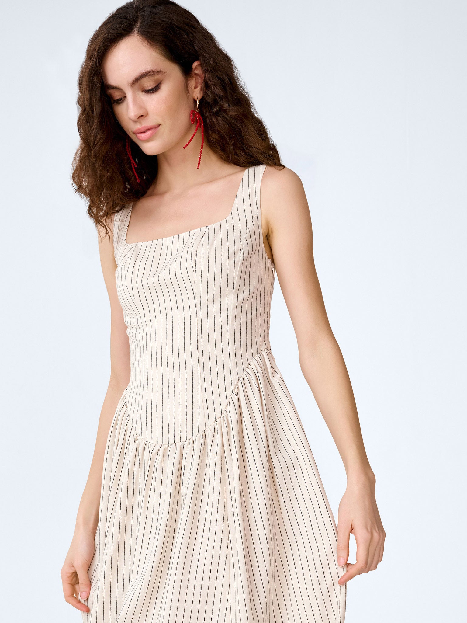 cream and black striped dress Steady Heart Cream Black Stripe Midi Dress