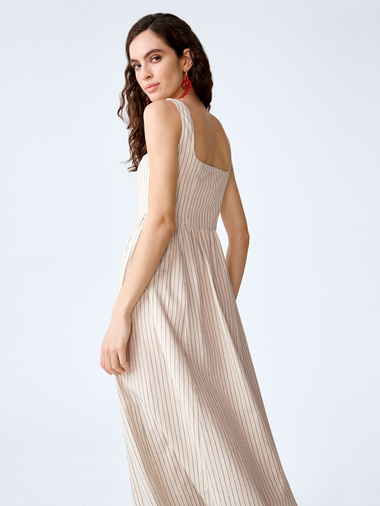 cream and black striped dress Steady Heart Cream Black Stripe Midi Dress