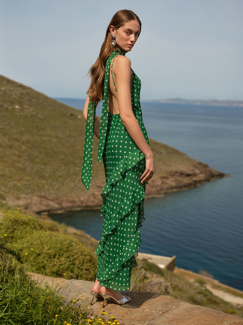 Taylor Dress in Green Starburst Print