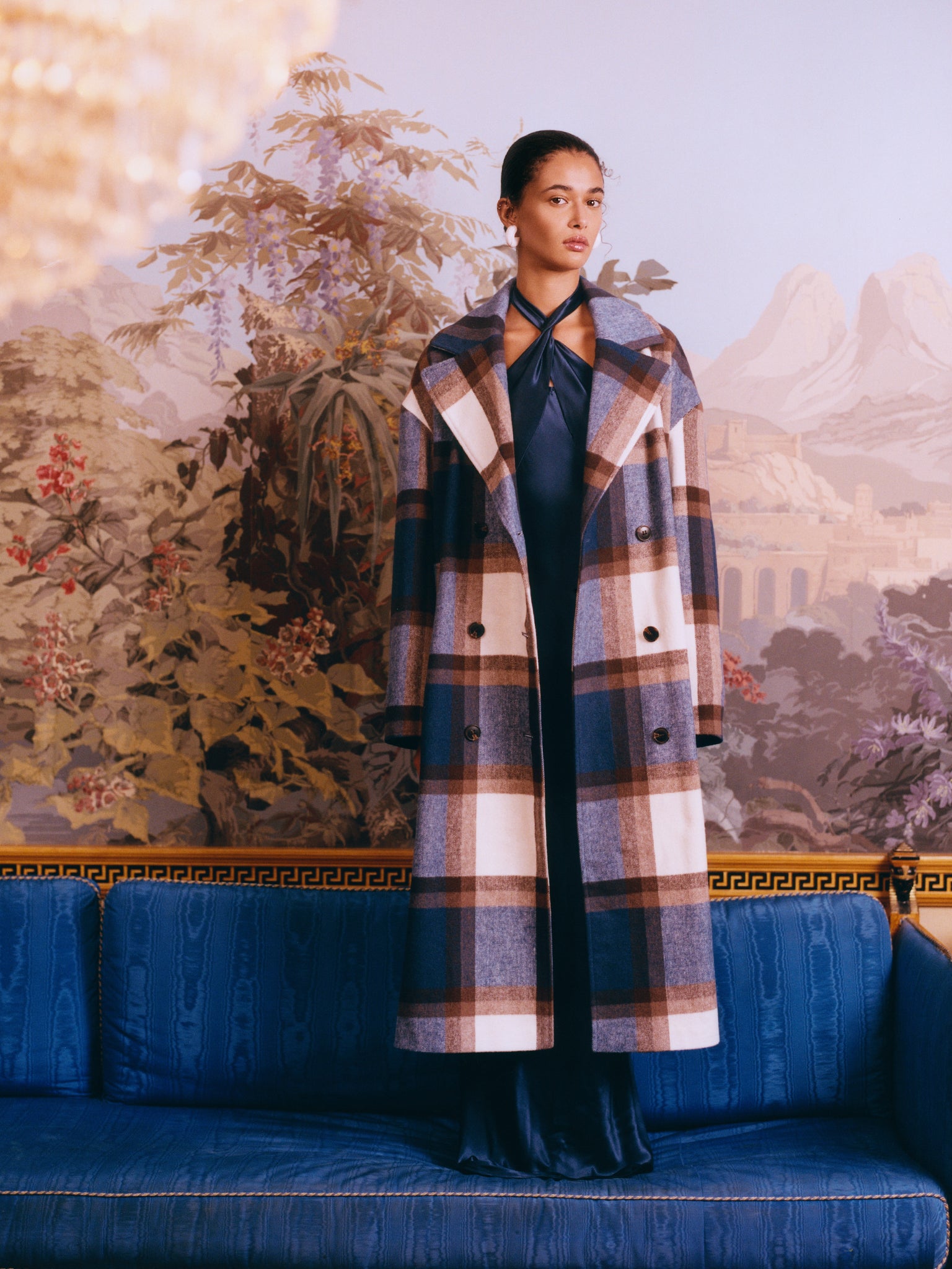 Tina Wool Blend Coat in Blue Check