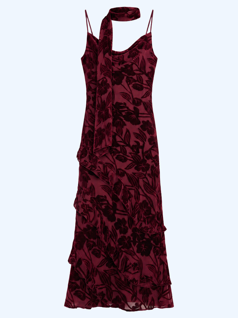 Taylor Dress in Deep Wine Devore
