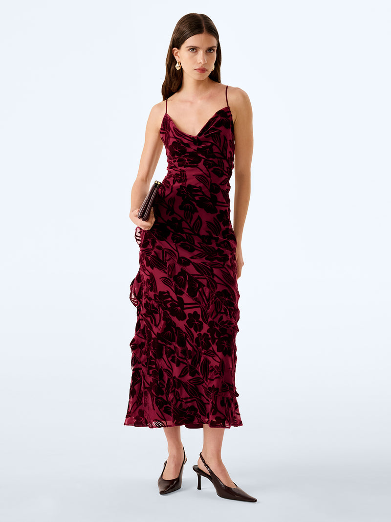 Taylor Dress in Deep Wine Devore