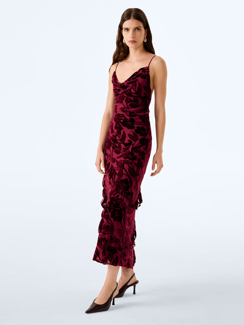 Taylor Dress in Deep Wine Devore