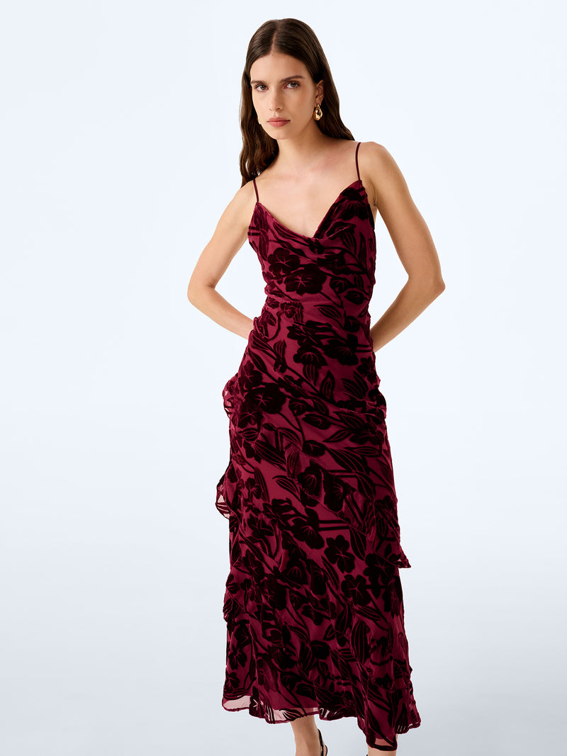 Taylor Dress in Deep Wine Devore
