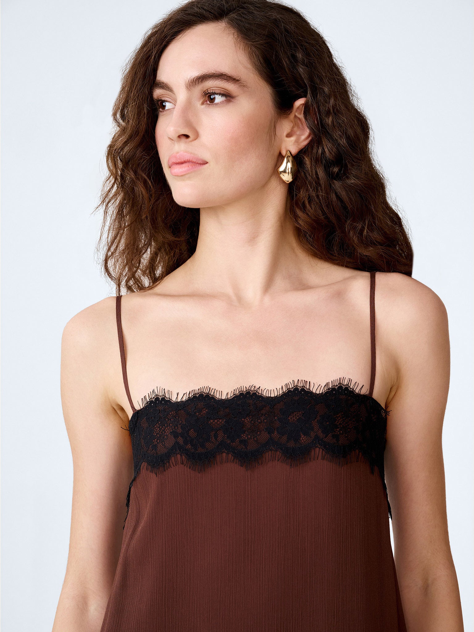 Thea Dress in Chocolate/Black Lace