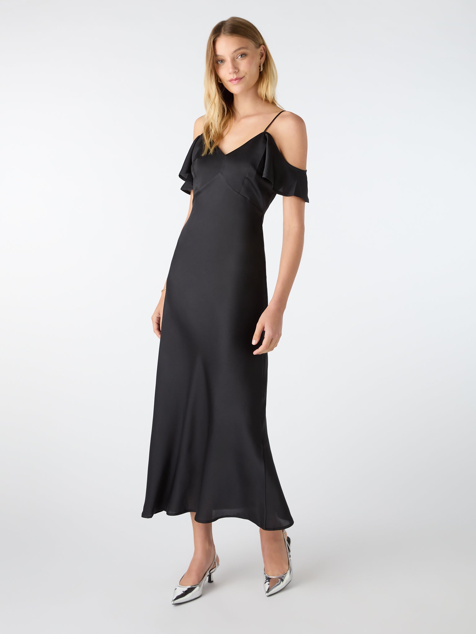 falling shoulder dress Sofia Satin Drop Shoulder Dress