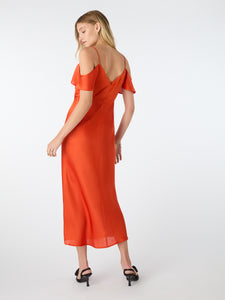 Anthia Drop Shoulder Midi Dress in Brick Orange