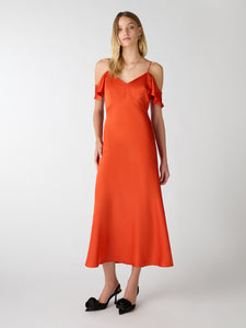 Anthia Drop Shoulder Midi Dress in Brick Orange