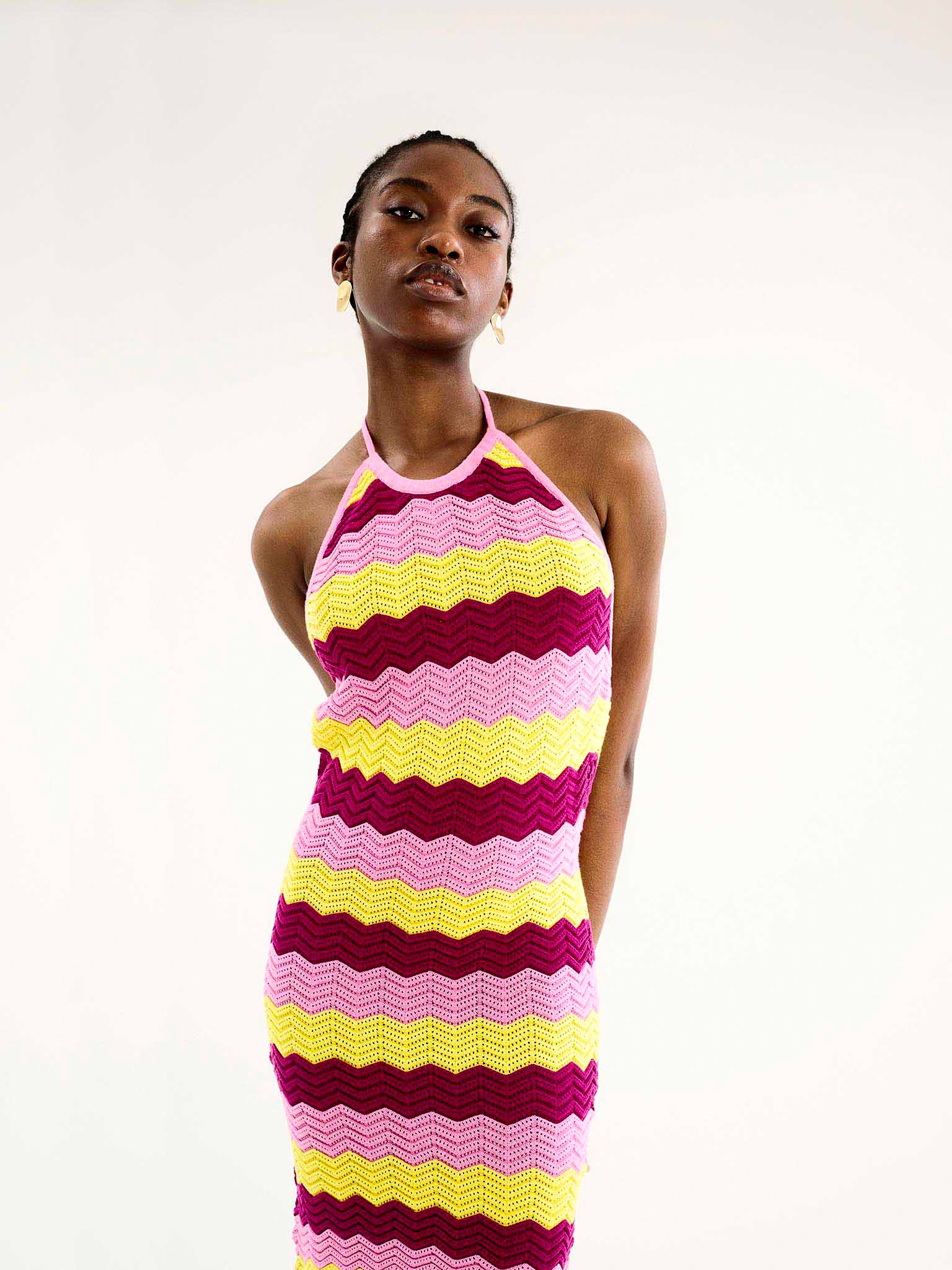 Ash Crochet Halter Mini Dress OMNES Ethical Affordable