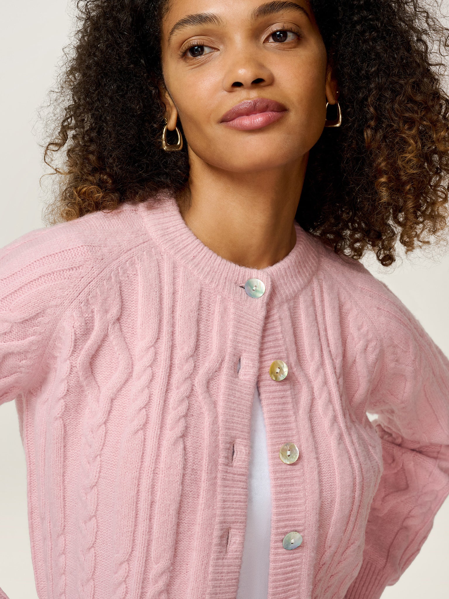 August Cable Cardigan in Light Pink | OMNES | Ethical & Affordable