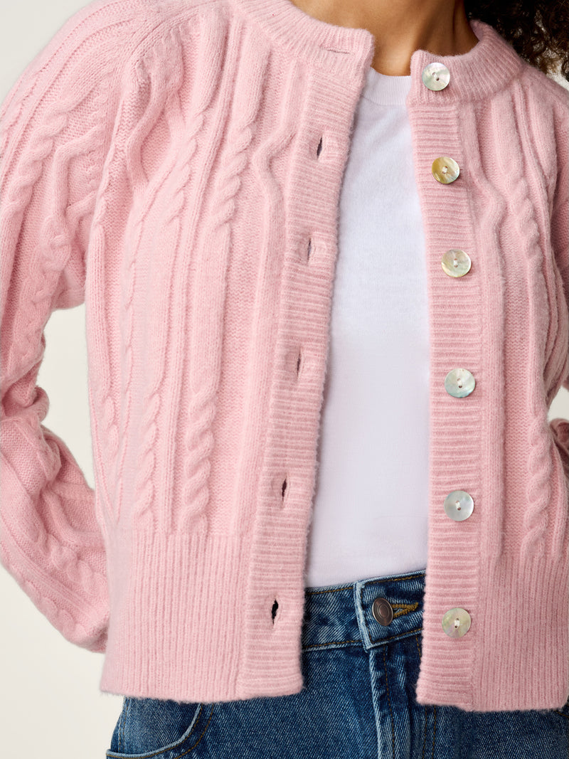 August Cable Cardigan in Light Pink