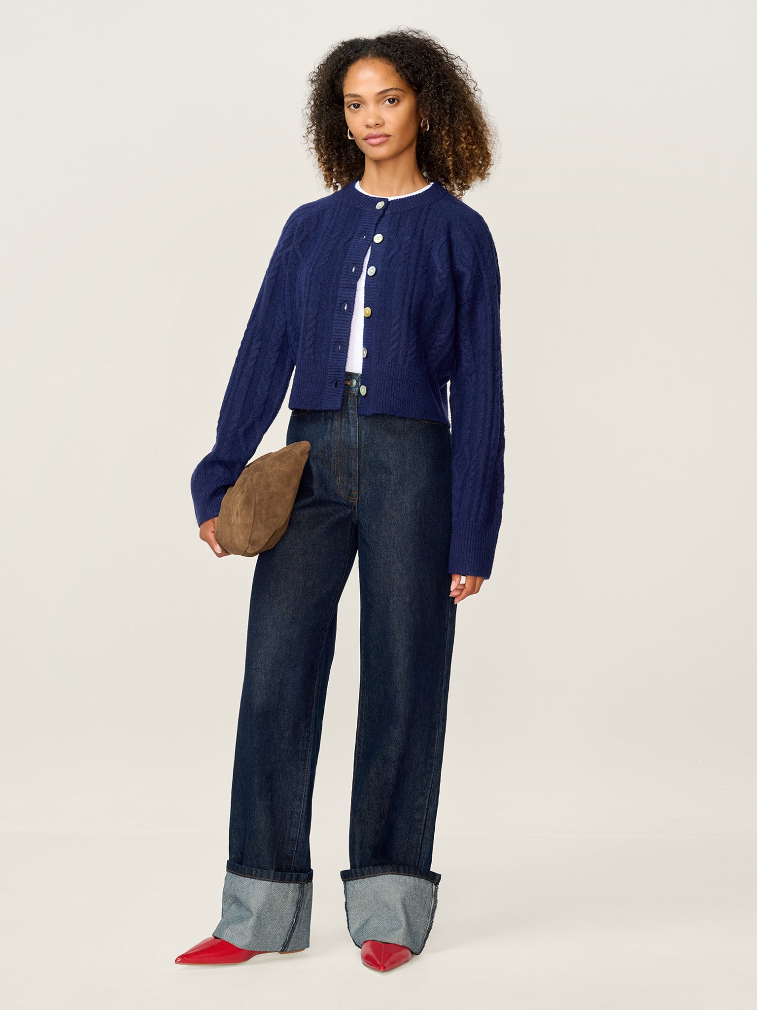August Cable Cardigan in Navy | OMNES | Ethical & Affordable Clothing