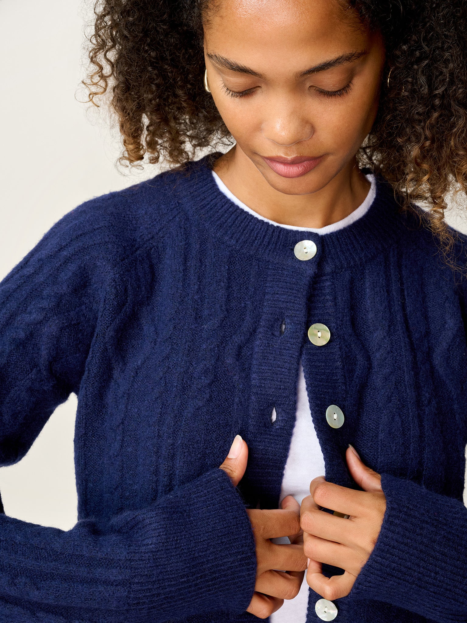 August Cable Cardigan in Navy | OMNES | Ethical & Affordable Clothing