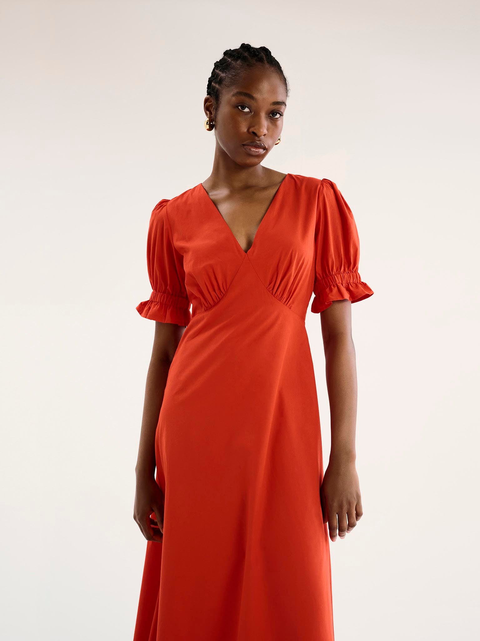 Beverly V Neck Dress in Red OMNES Beverly V Neck Dress in Red OMNES