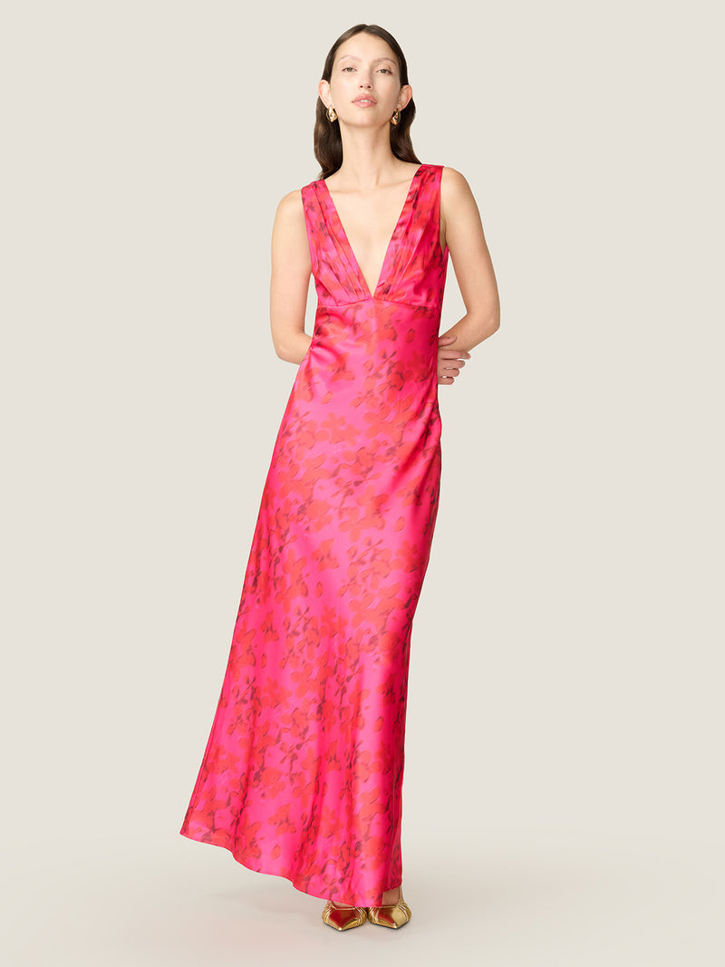 casey maxi dress Casey | Yellow Ombre Print Asymmetric Neckline Cowl Maxi Dress