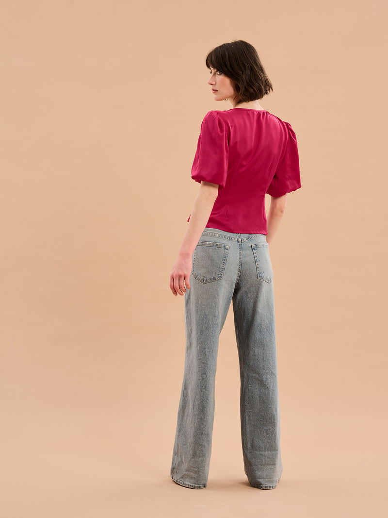 Cressida Puff Sleeve Top in Magenta
