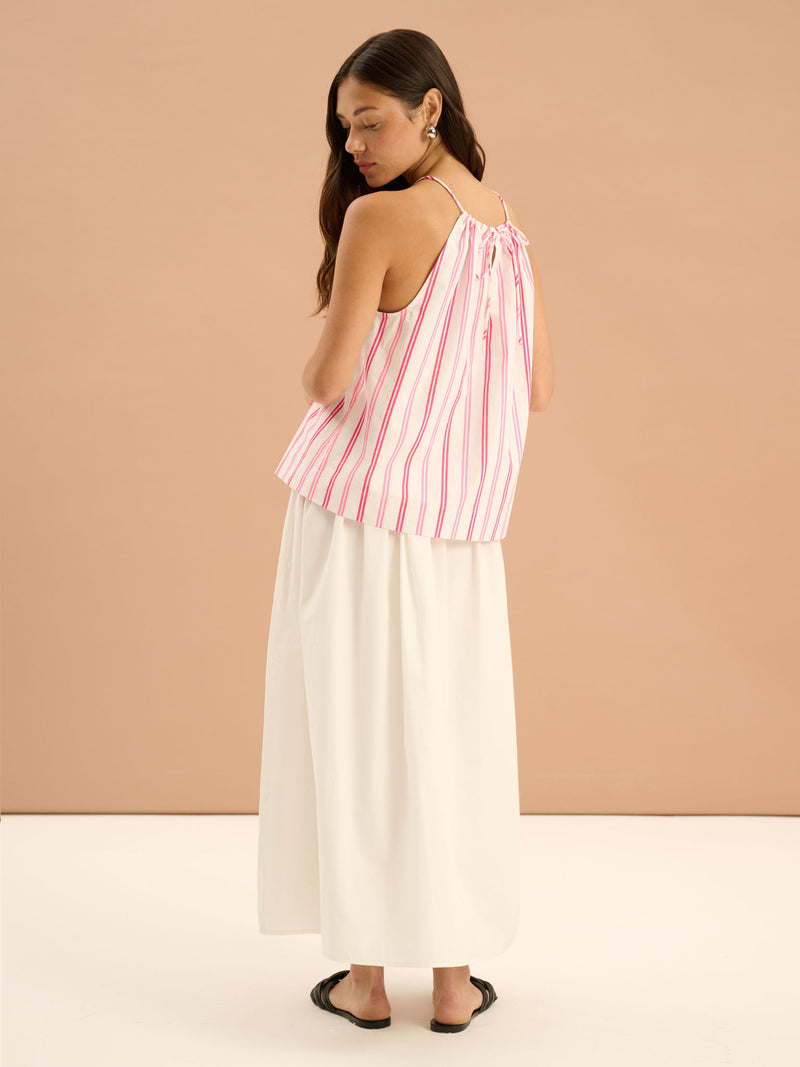 Darcie Drop Waist Full Midi Skirt in White