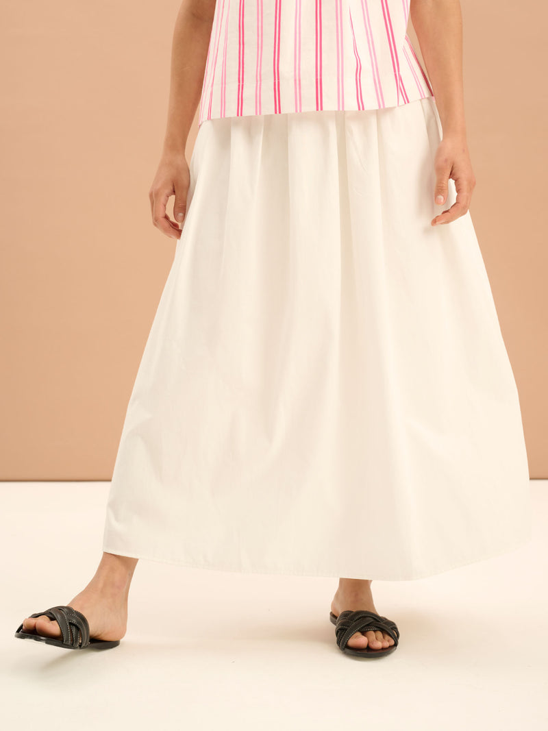 Darcie Drop Waist Full Midi Skirt in White